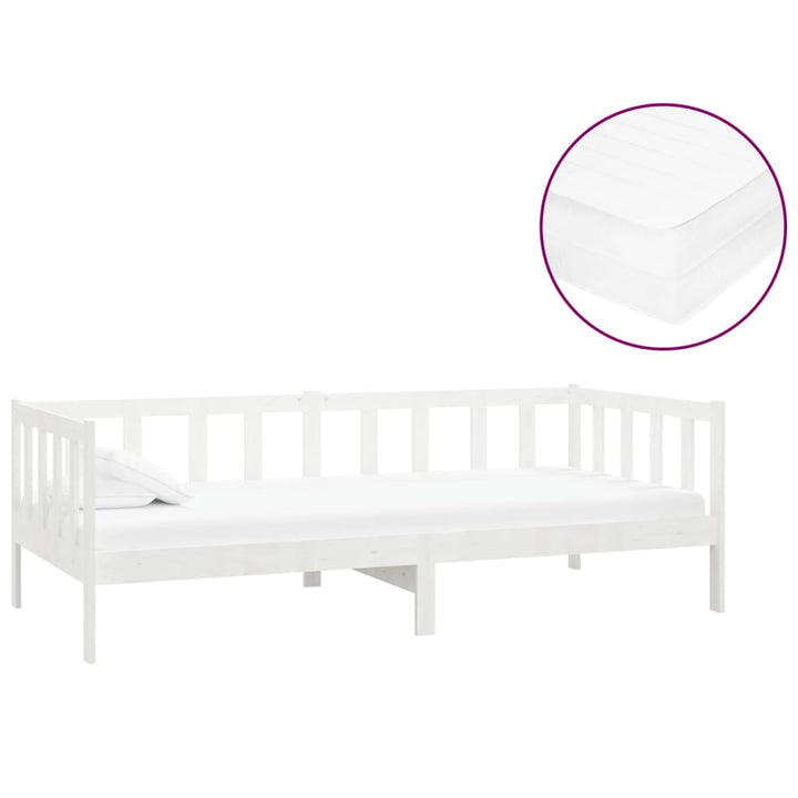 daybed med madras 90x200 cm massivt fyrretræ hvid
