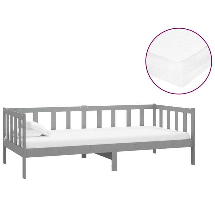 daybed med madras 90x200 cm massivt fyrretræ grå