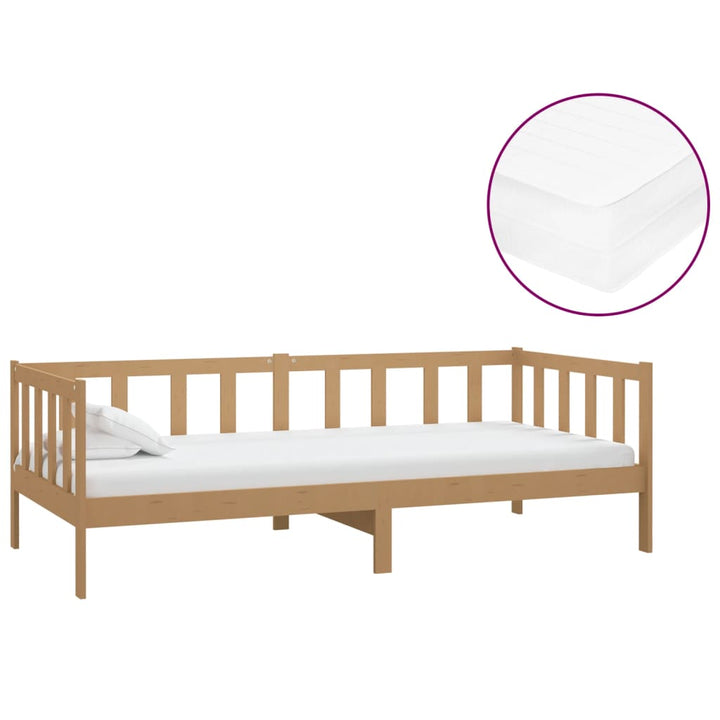 daybed med madras 90x200 cm massivt fyrretræ gyldenbrun