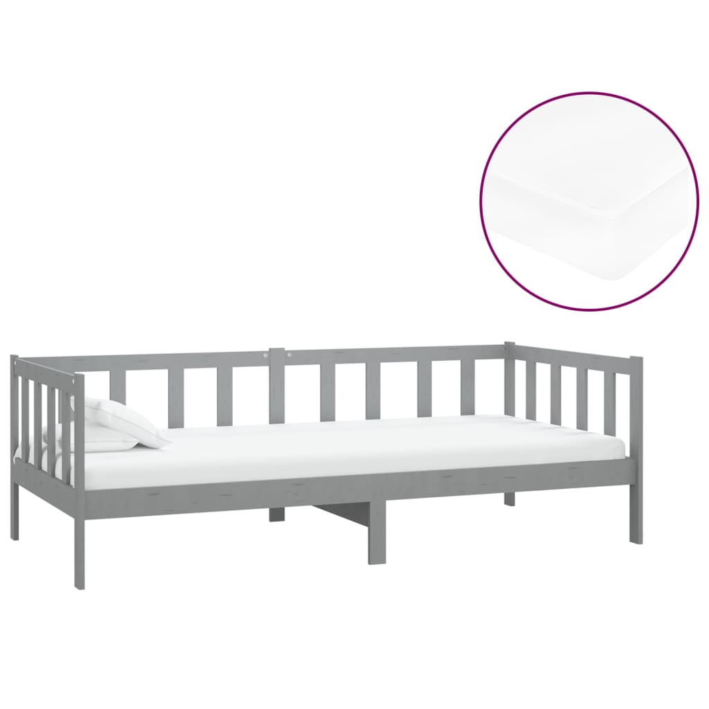 daybed med madras 90x200 cm massivt fyrretræ grå