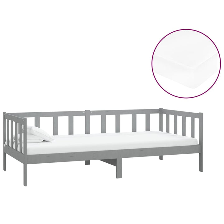 daybed med madras 90x200 cm massivt fyrretræ grå