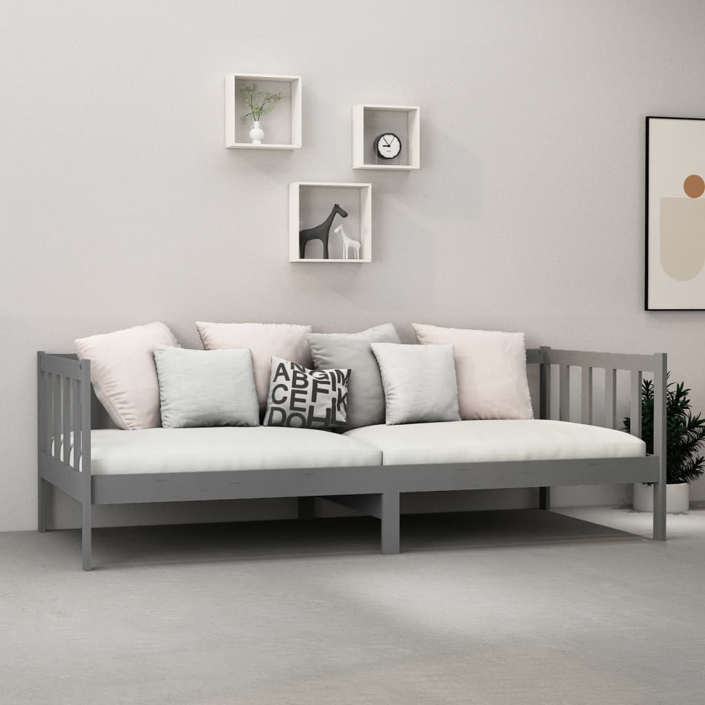 daybed med madras 90x200 cm massivt fyrretræ grå