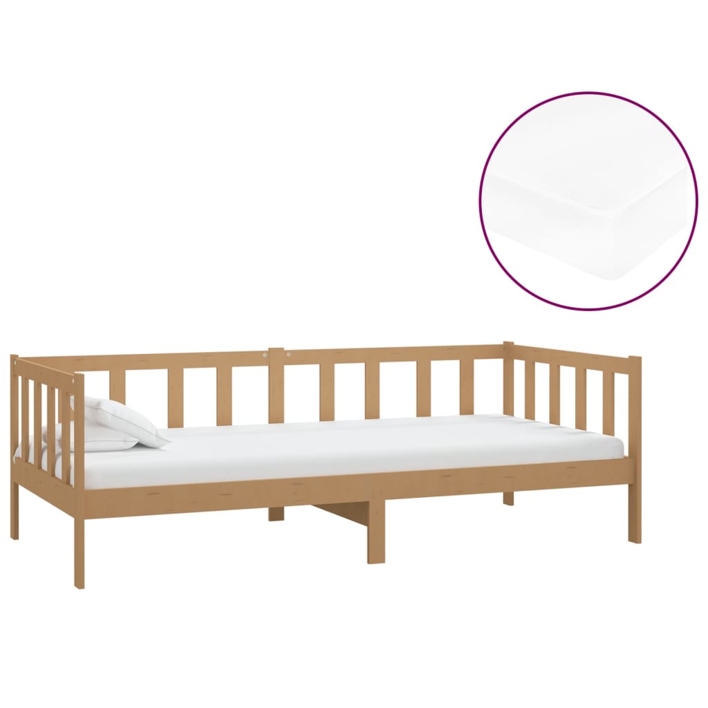daybed med madras 90x200 cm massivt fyrretræ gyldenbrun