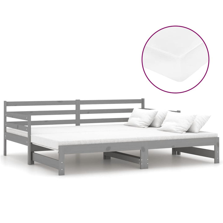 daybed med udtræk 2x(90x200) cm massivt fyrretræ grå