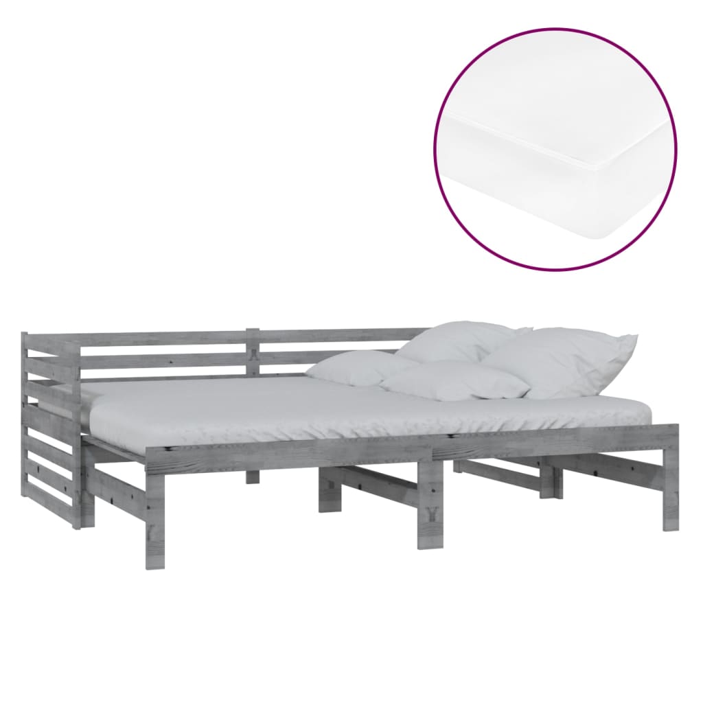 daybed med udtræk 2x(90x200) cm massivt fyrretræ grå