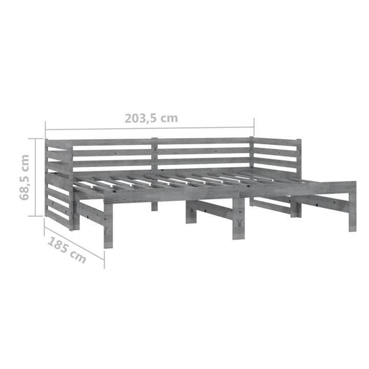 daybed med udtræk 2x(90x200) cm massivt fyrretræ grå
