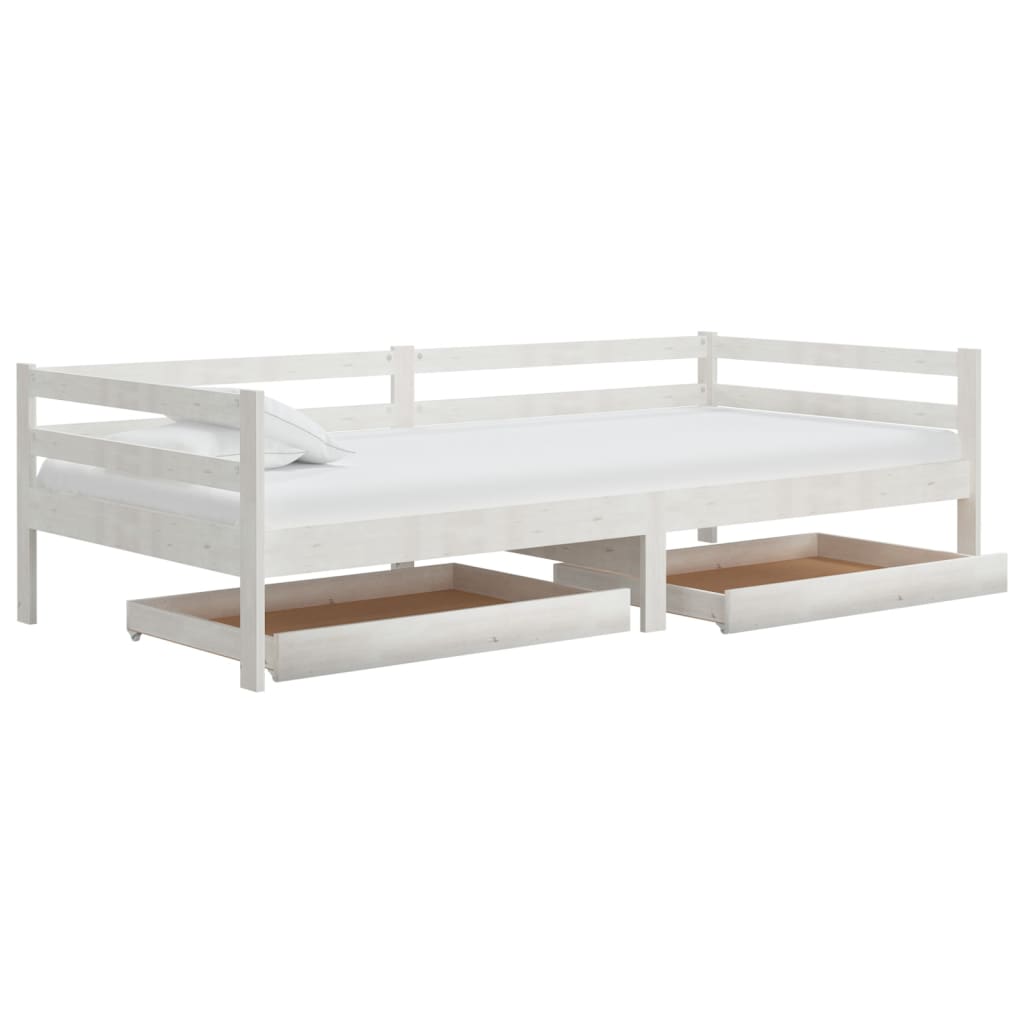 daybed med skuffer 90x200 cm massivt fyrretræ hvid