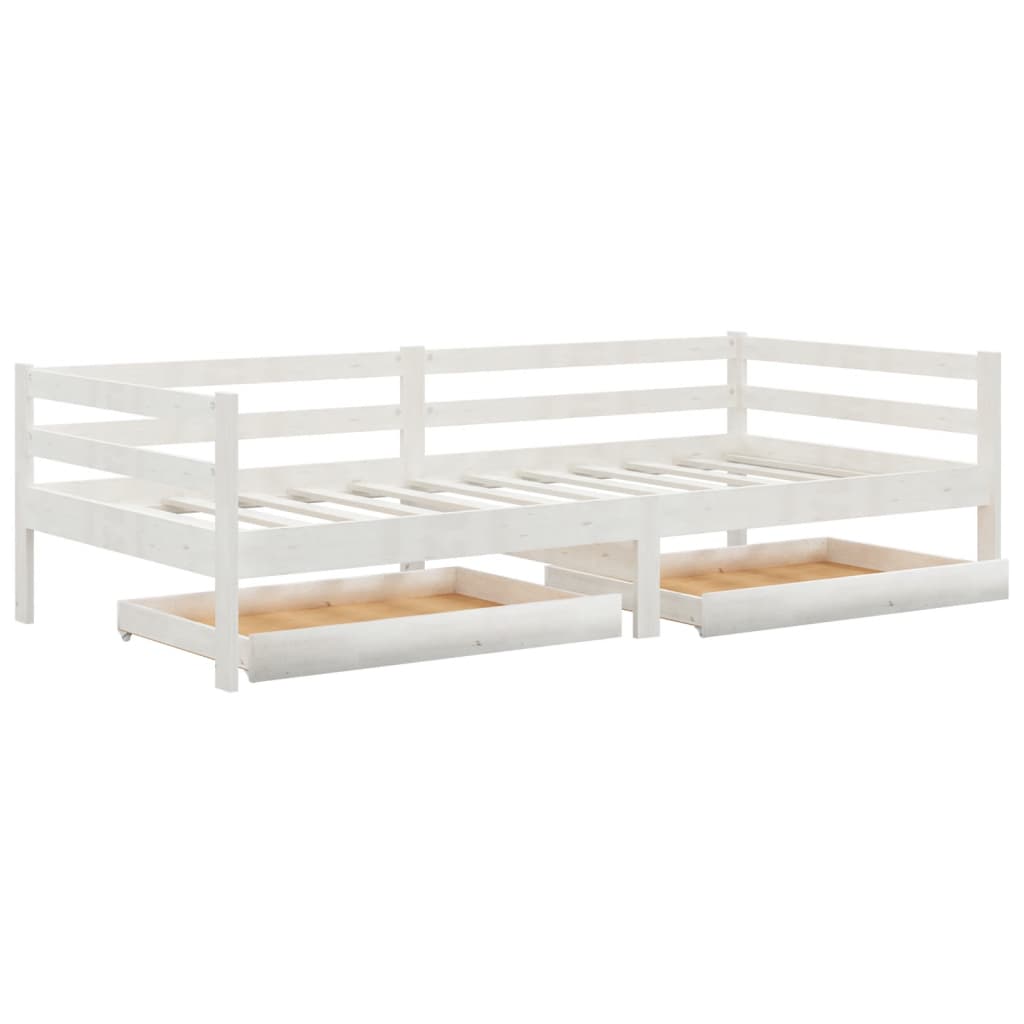 daybed med skuffer 90x200 cm massivt fyrretræ hvid