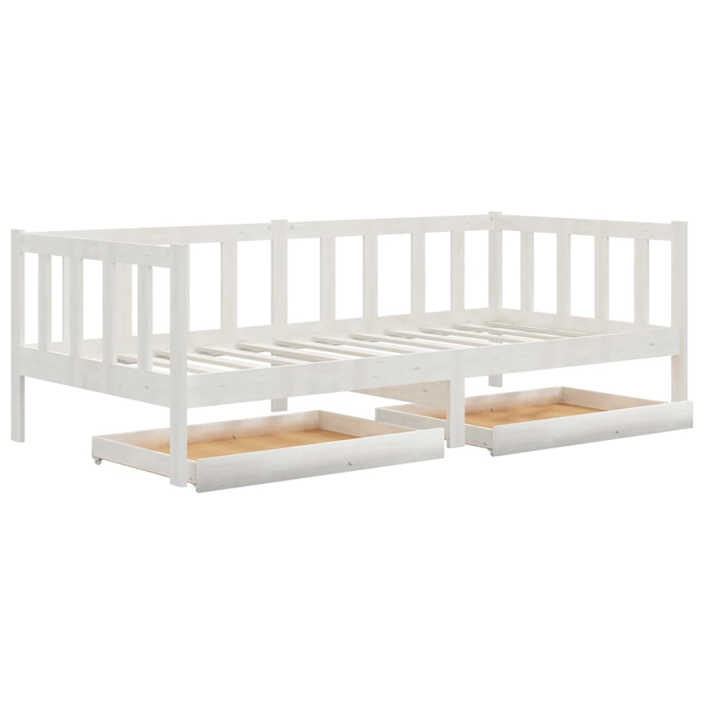 daybed med skuffer 90x200 cm massivt fyrretræ hvid