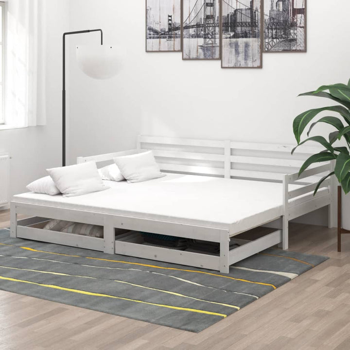 daybed med udtræk 2x(90x200) cm massivt fyrretræ hvid