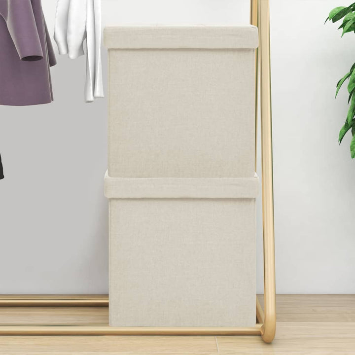 foldbare opbevaringspuffer 2 stk. kunstlærred cremefarvet