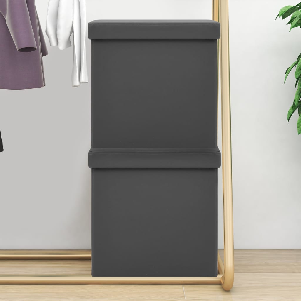 foldbare opbevaringspuffer 2 stk. PVC grå