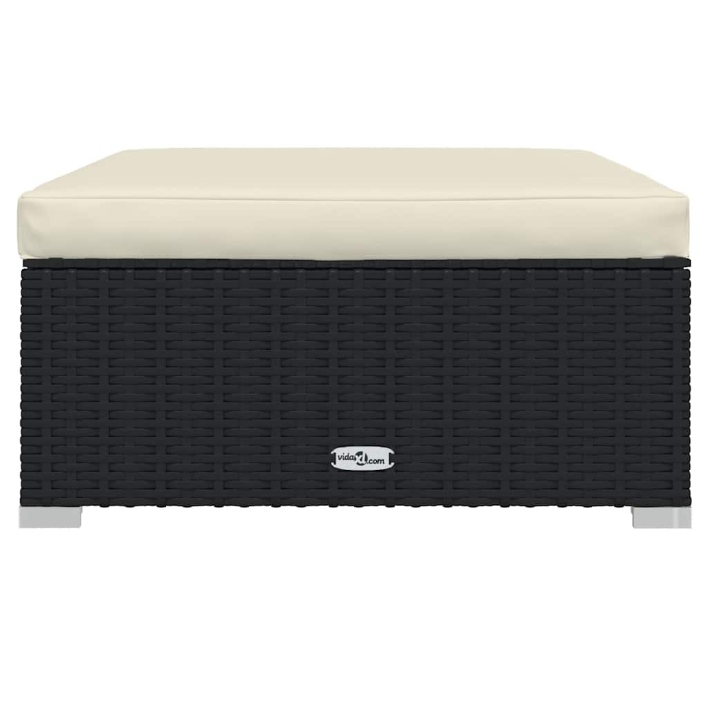 udendørs fodskammel med hynde 70x70x30 cm polyrattan sort