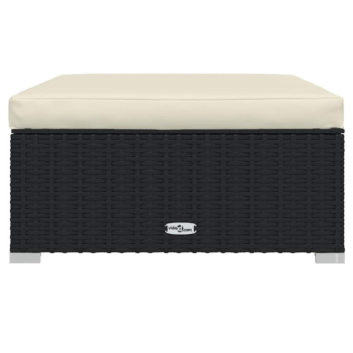 udendørs fodskammel med hynde 70x70x30 cm polyrattan sort