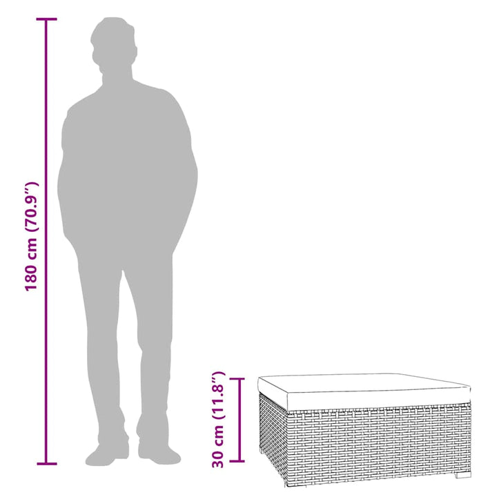 udendørs fodskammel med hynde 70x70x30 cm polyrattan sort