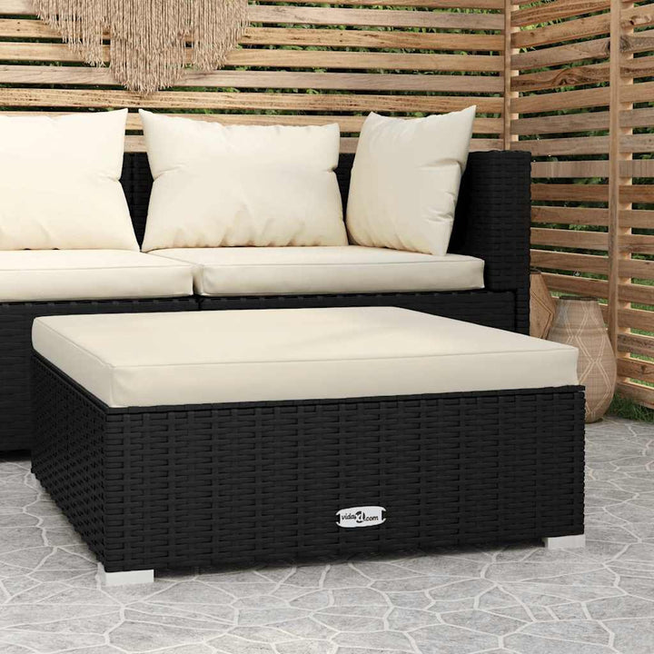 udendørs fodskammel med hynde 70x70x30 cm polyrattan sort