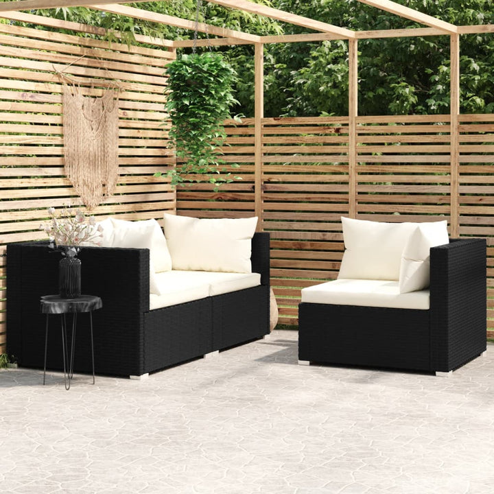 loungesæt til haven 3 dele med hynder polyrattan sort