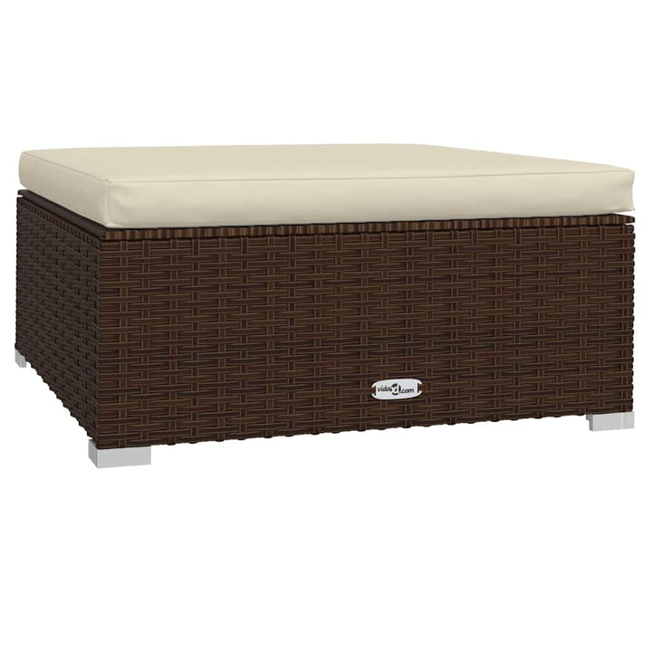 udendørs fodskammel med hynde 70x70x30 cm polyrattan brun