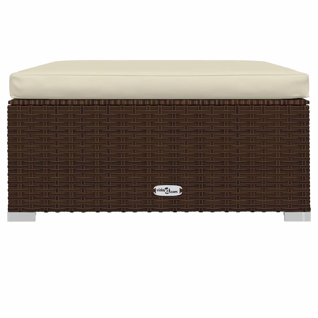 udendørs fodskammel med hynde 70x70x30 cm polyrattan brun