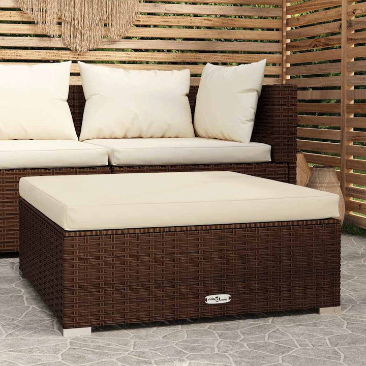 udendørs fodskammel med hynde 70x70x30 cm polyrattan brun