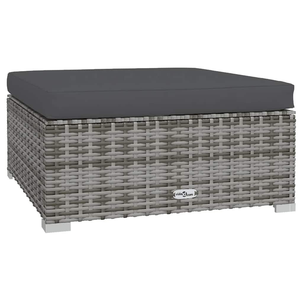 fodskammel med hynde til haven 70x70x30 cm polyrattan grå