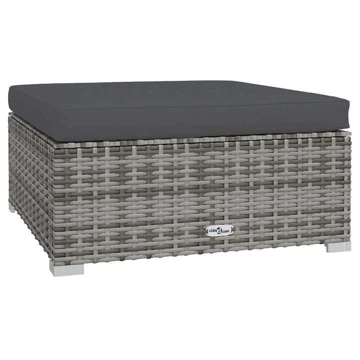 fodskammel med hynde til haven 70x70x30 cm polyrattan grå