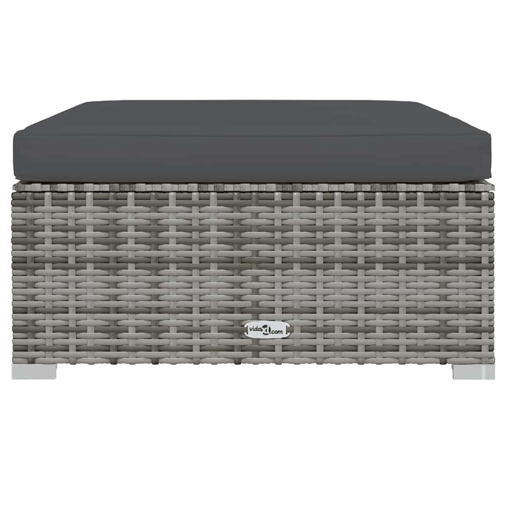 fodskammel med hynde til haven 70x70x30 cm polyrattan grå