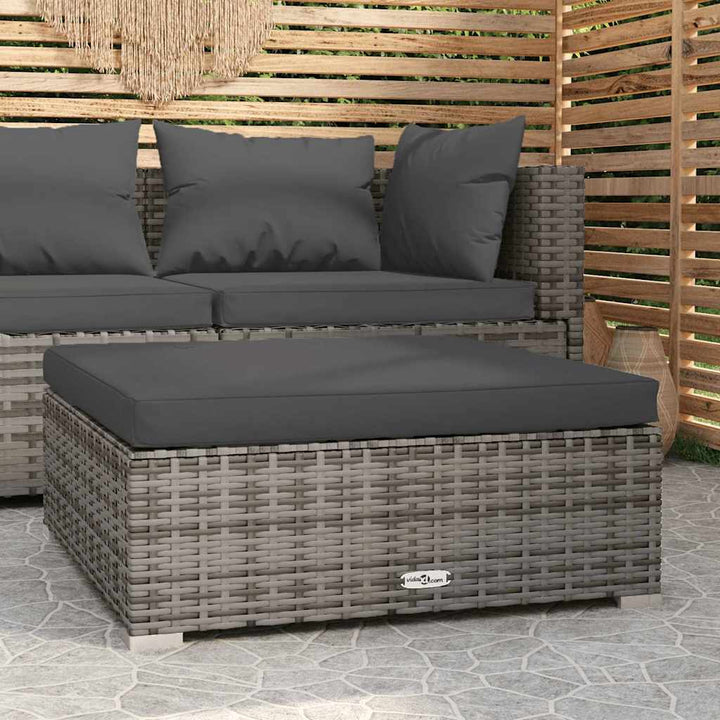 fodskammel med hynde til haven 70x70x30 cm polyrattan grå