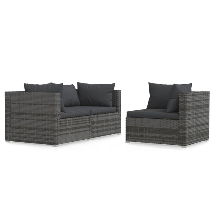 loungesæt til haven 3 dele med hynder polyrattan grå