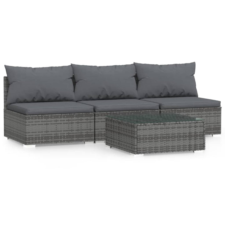 loungesæt til haven 4 dele med hynder polyrattan grå