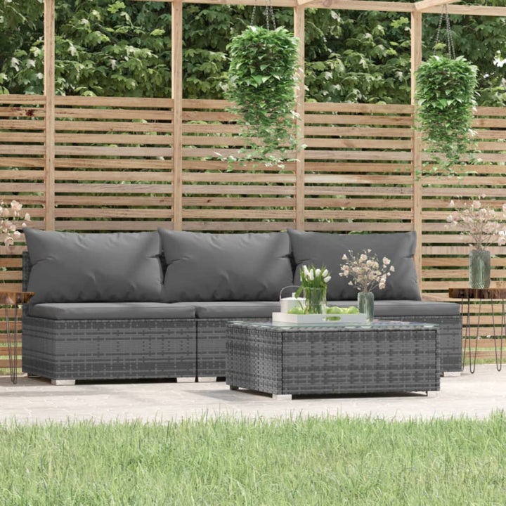 loungesæt til haven 4 dele med hynder polyrattan grå