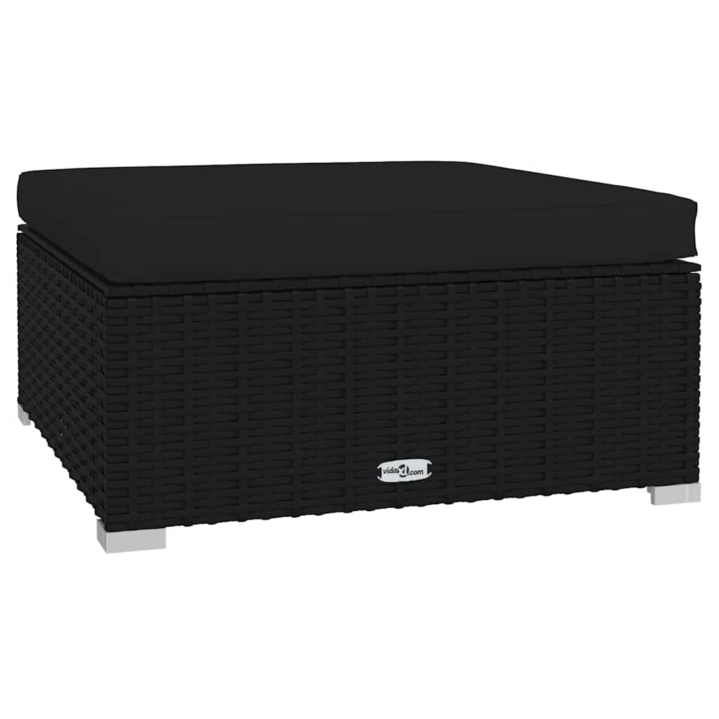 udendørs fodskammel med hynde 70x70x30 cm polyrattan sort