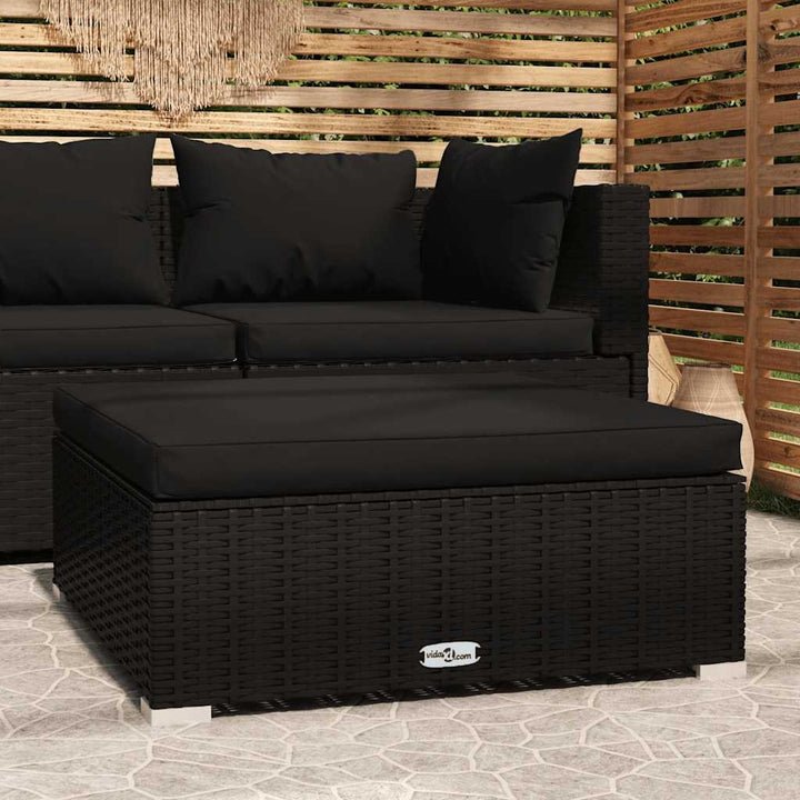 udendørs fodskammel med hynde 70x70x30 cm polyrattan sort