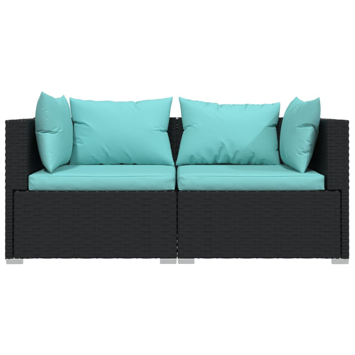 2-personers sofa med hynder polyrattan sort