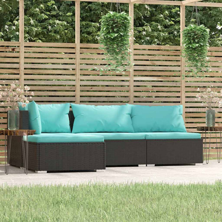 loungesæt til haven 4 dele med hynder polyrattan sort
