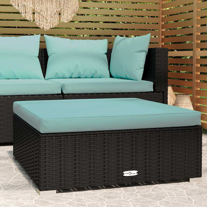 fodskammel med hynde til haven 70x70x30 cm polyrattan sort