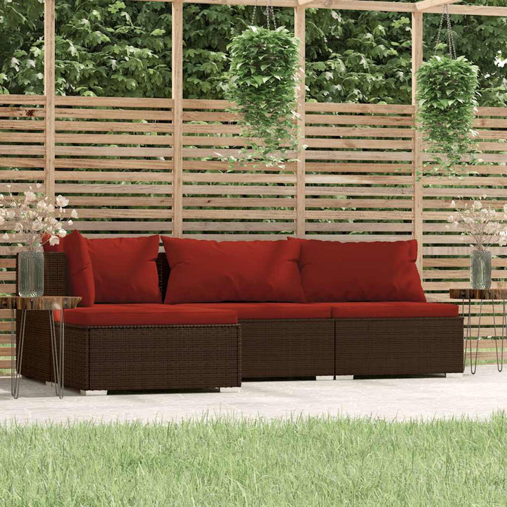 loungesæt til haven 4 dele med hynder polyrattan brun