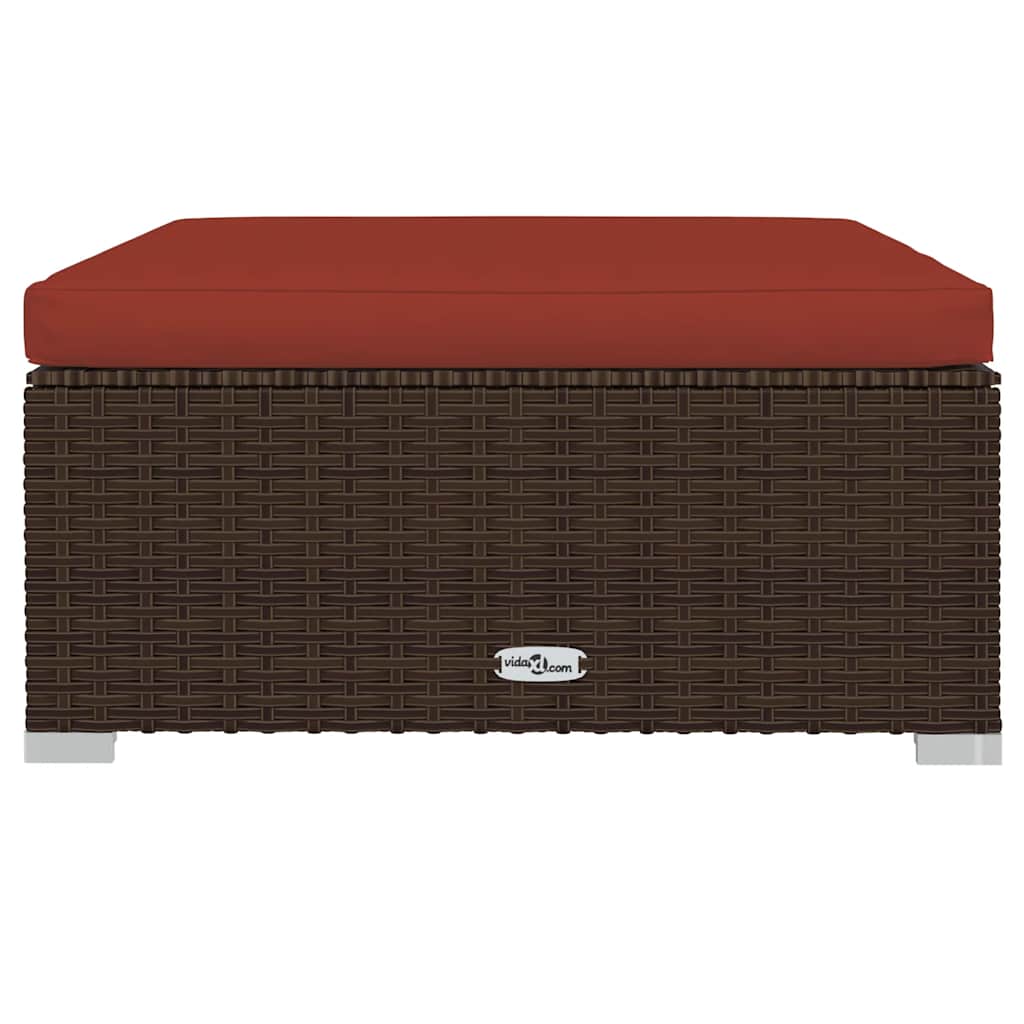 fodskammel med hynde til haven 70x70x30 cm polyrattan brun
