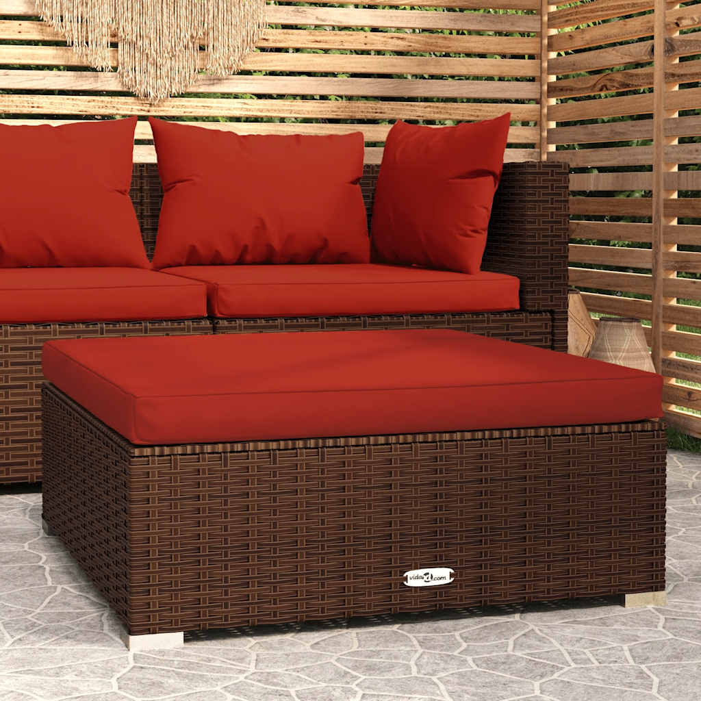 fodskammel med hynde til haven 70x70x30 cm polyrattan brun