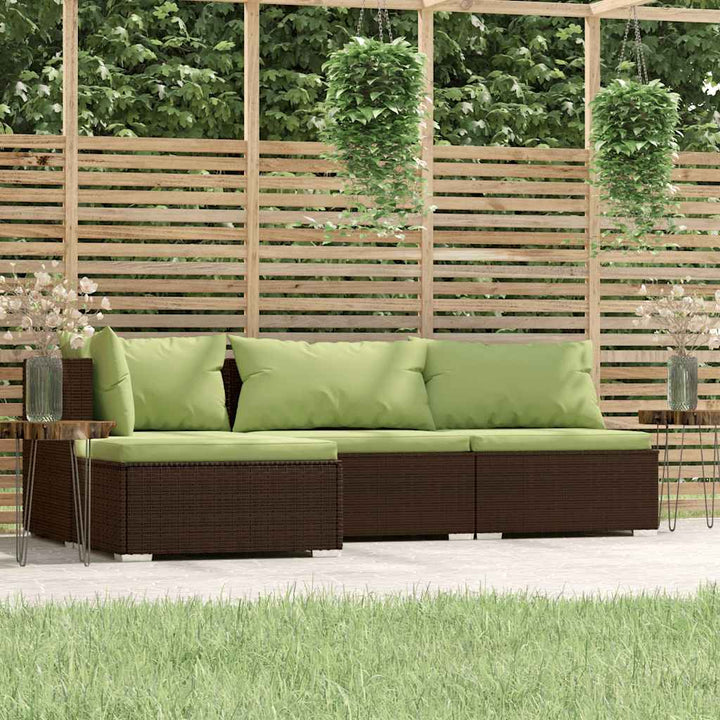 loungesæt til haven 4 dele med hynder polyrattan brun