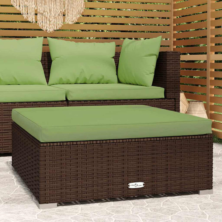 fodskammel med hynde til haven 70x70x30 cm polyrattan brun
