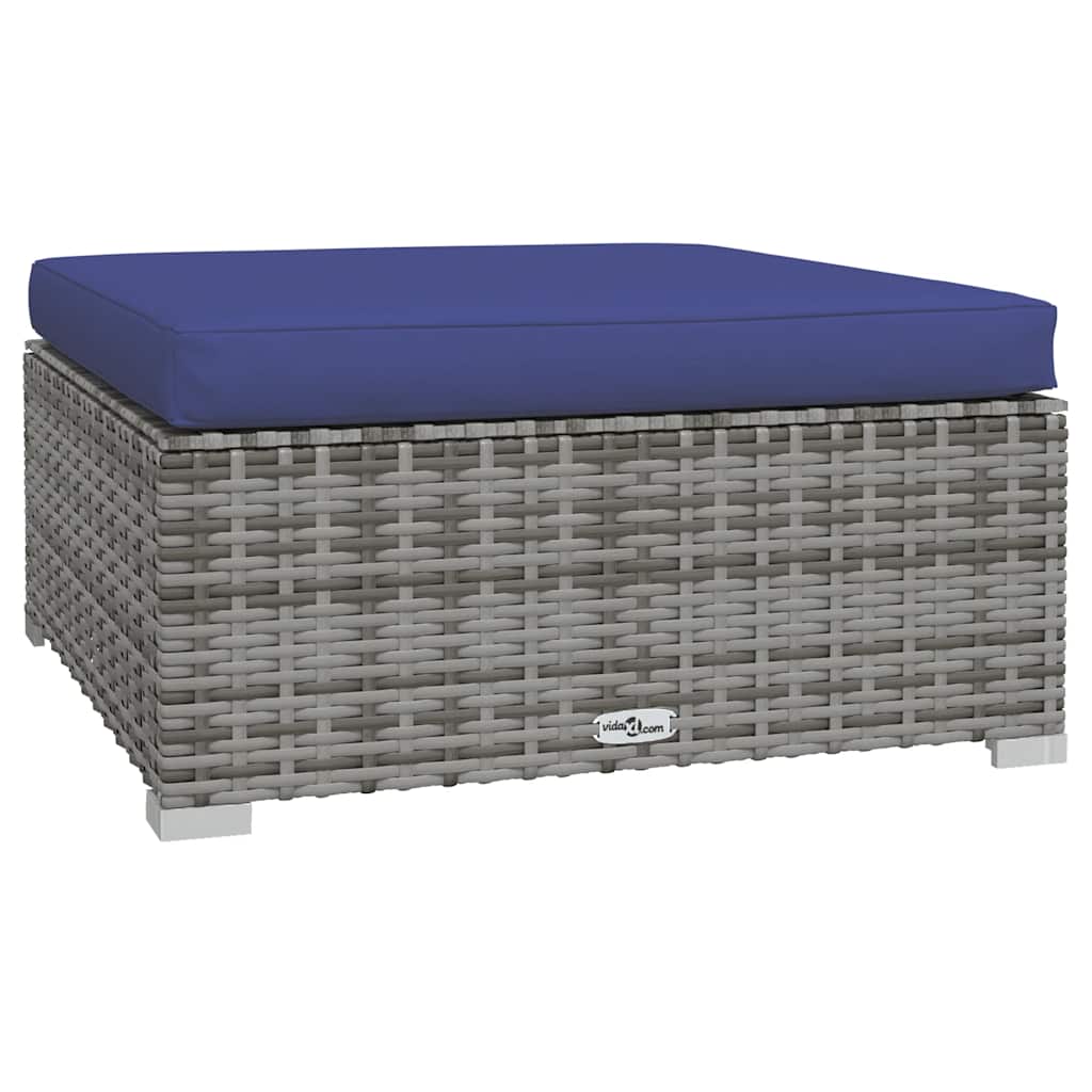fodskammel med hynde til haven 70x70x30 cm polyrattan grå