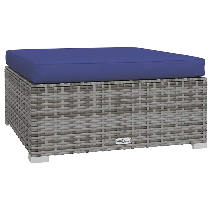 fodskammel med hynde til haven 70x70x30 cm polyrattan grå