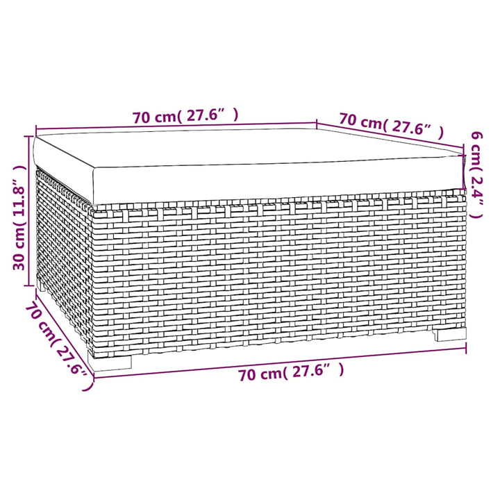 fodskammel med hynde til haven 70x70x30 cm polyrattan grå