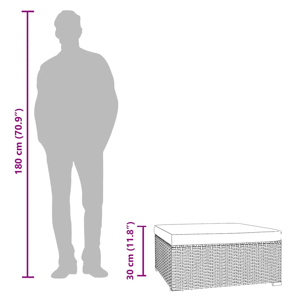 fodskammel med hynde til haven 70x70x30 cm polyrattan grå