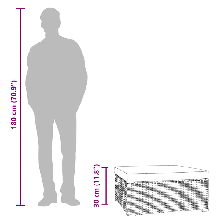 fodskammel med hynde til haven 70x70x30 cm polyrattan grå
