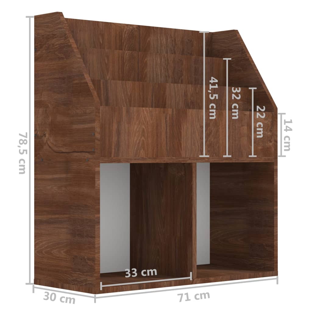 magasinholder til børn 71x30x78,5 cm konstrueret træ brunt eg