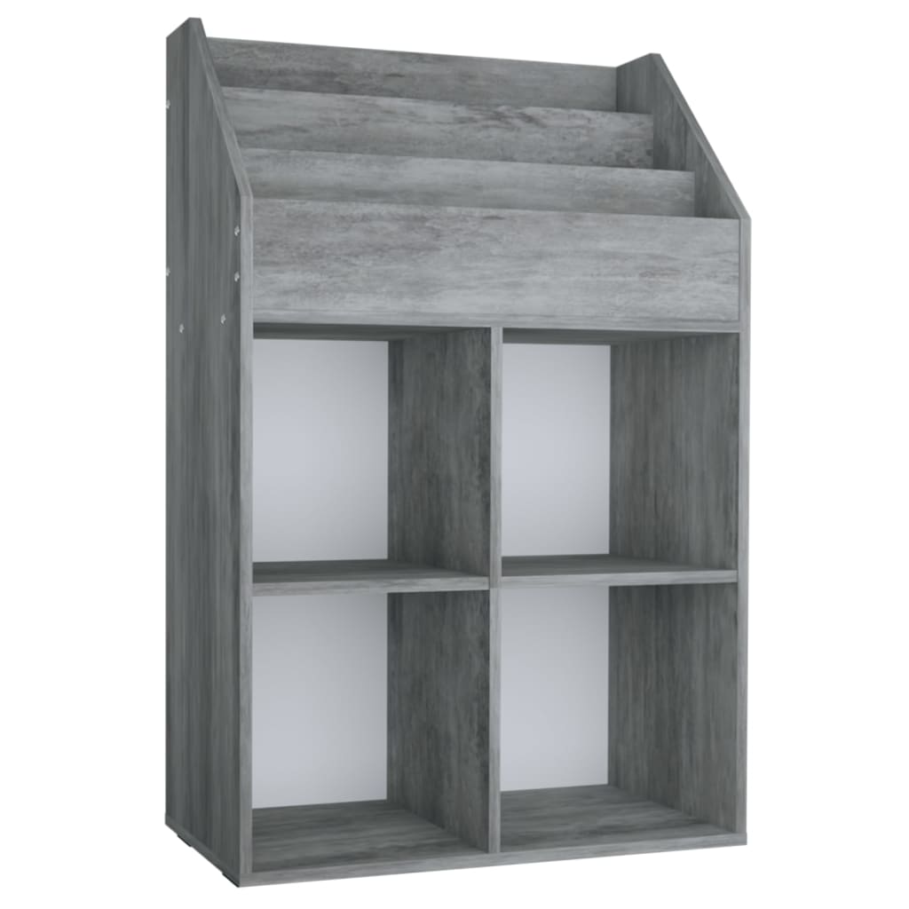 magasinreol til børn 71x30x114 cm konstrueret træ betongrå