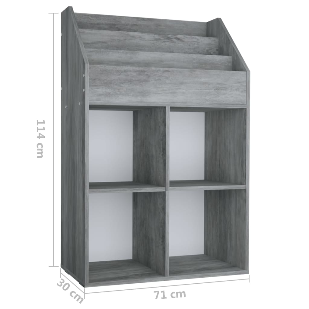 magasinreol til børn 71x30x114 cm konstrueret træ betongrå