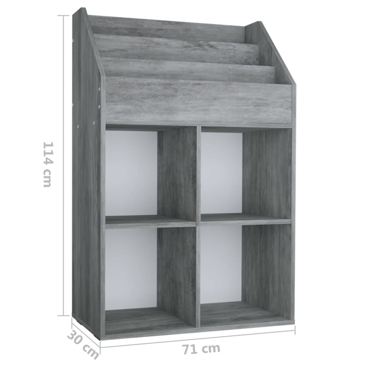 magasinreol til børn 71x30x114 cm konstrueret træ betongrå